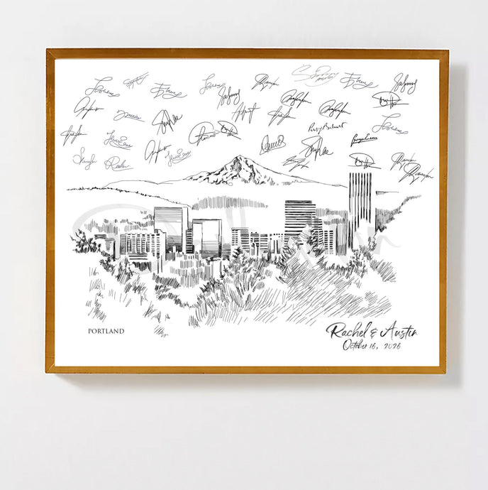 Portland Wedding Guestbook, Unique Guest Book, Skyline, Oregon, Custom Guestbook, Alternative Guest Book, Wedding Sign-in, Guestbook ideas