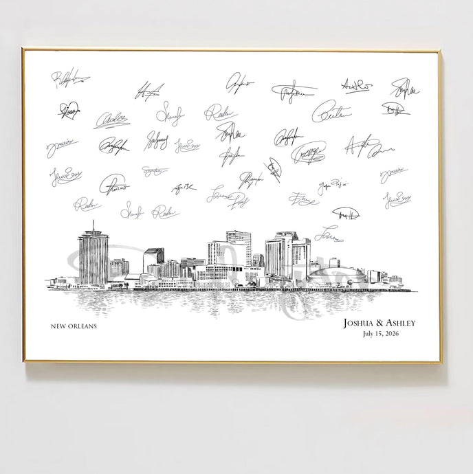New Orleans Skyline Guestbook Print, Guest Book, Bridal Shower, Unique Guest Book, Custom, Alternative Guest Book, Wedding Guest Book