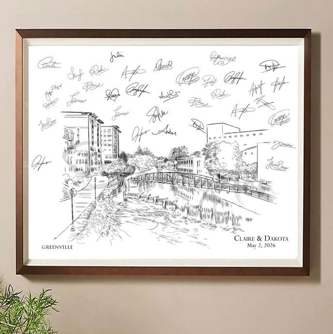 Greenville Wedding Guest Book Custom Alternative Guestbook Wedding Sign-in Skyline Guest Book ideas Retirement Gift