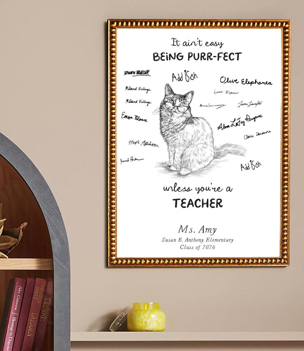 Teacher Gift Guest Book Cat Purr-fect Teacher, Teacher Gift Idea, End of School Gift, Teacher Appreciation, Class Gift
