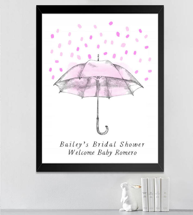 Baby Shower Guest Book Umbrella Thumbprint Guestbook Girl Pink Watercolor Guestbook Baby Shower Girl Gender Reveal Baby Naming Day
