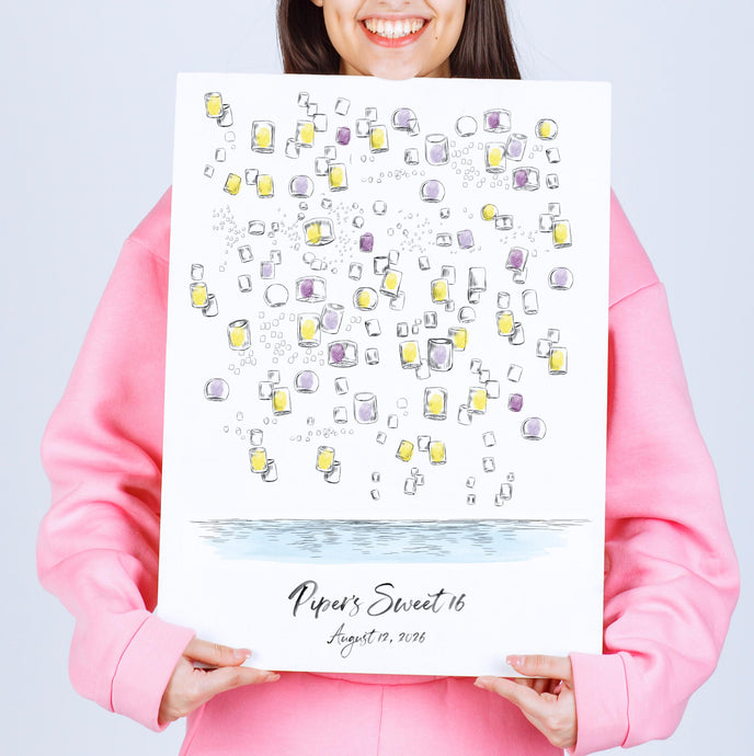 Sweet 16 Guest Book Tangled Lanterns Thumbprint Guestbook Bar Mitzvah Guest Book Birthday Party Fairytale Disney Quince Guestbook Rapunzel