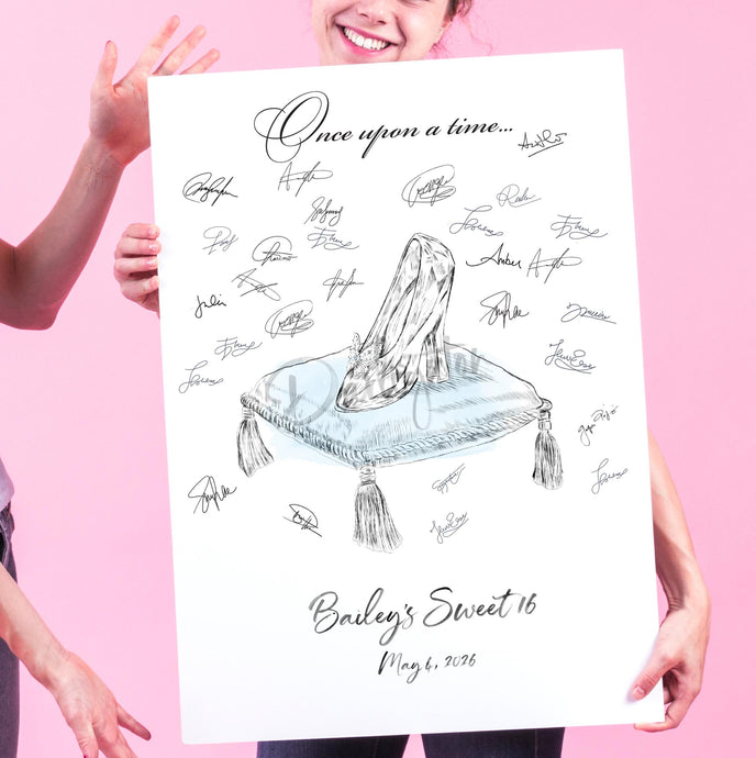 Sweet 16 Guest Book Cinderella's Glass Slipper Bat Mitzvah Guestbook Fairytale Birthday Party Alternative Quince Guest Book