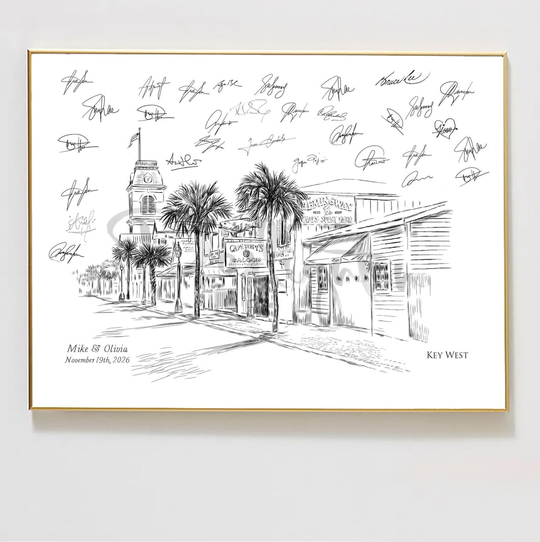Key West Skyline Guestbook, Beach, Guest Book, Bridal Shower, Wedding, Unique Guest Book, Alternative, Custom Guest Book, Guestbook idea