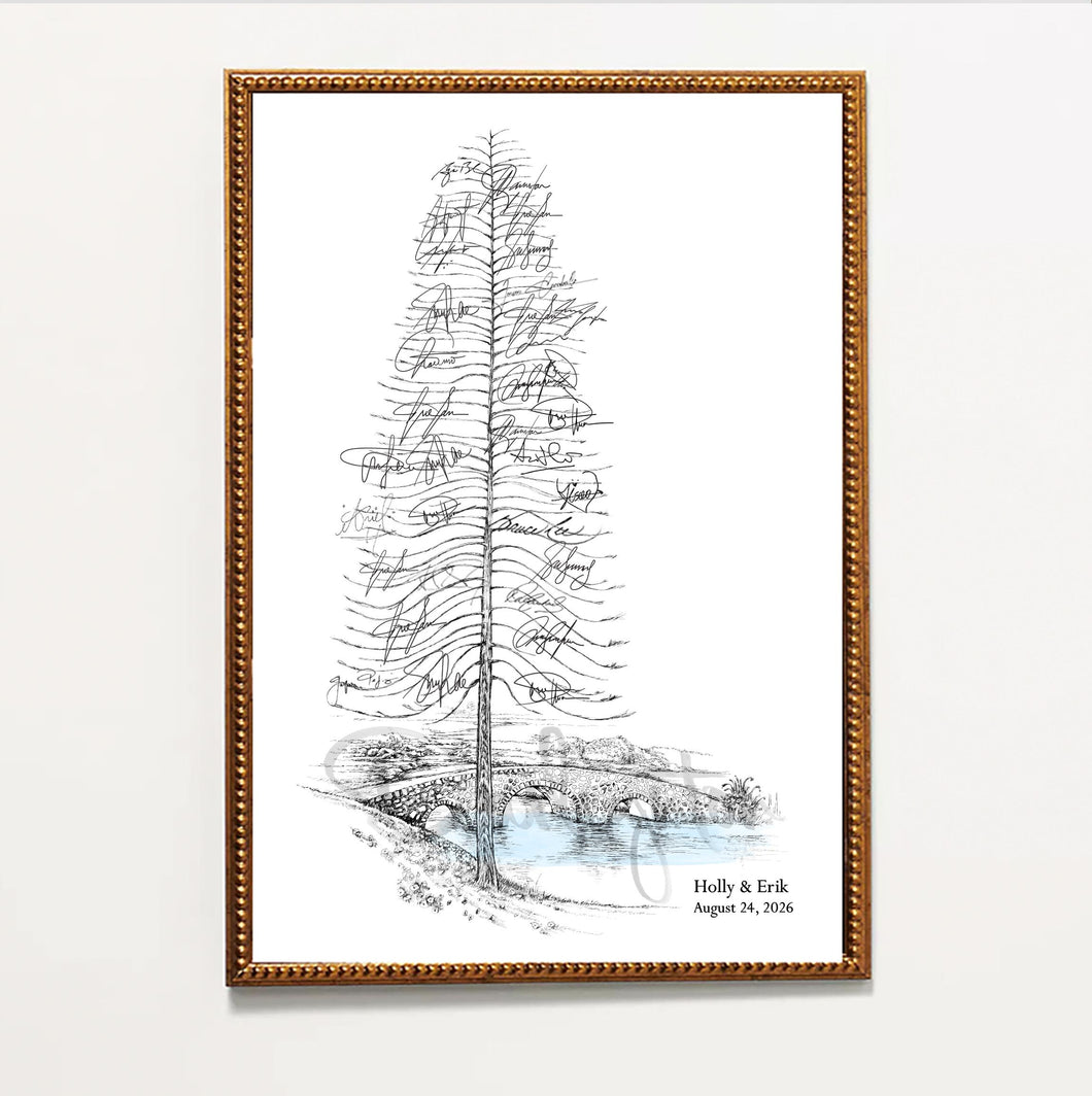 Pine Tree Bridge Guest Book Alternative: Rustic Wedding Sign-in