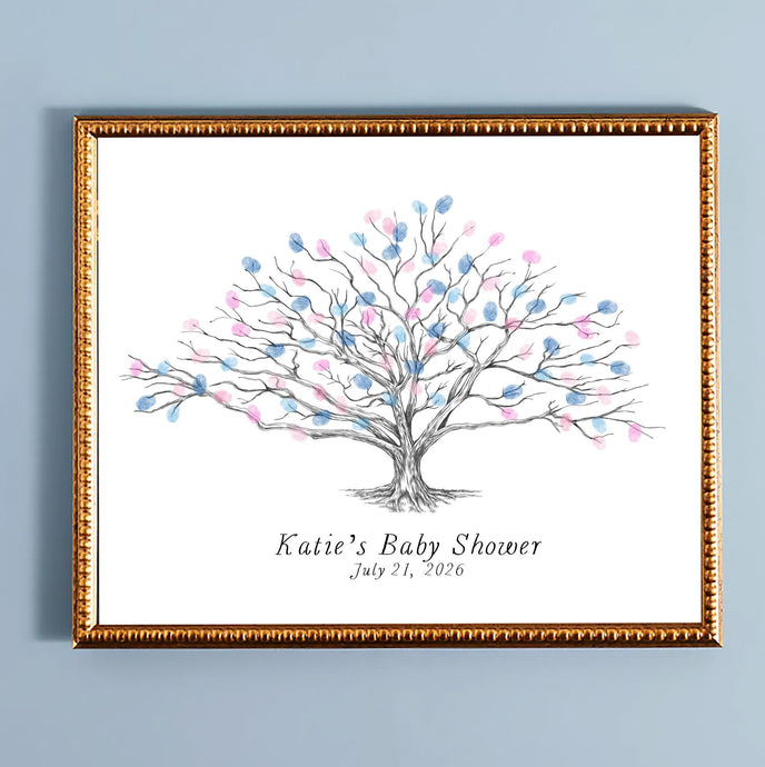 Baby Shower Guest Book Low Oak Tree Thumbprint Guestbook Print, Fingerprint Guest Book, Baby Shower Gift Baby Naming Day Gender Reveal Party
