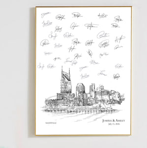 Nashville Skyline Wedding Guest Book Alternative: Personalized Water View Print