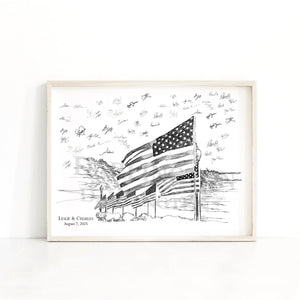 Military Guestbook, Retirement Guest Book Personalized Flag Sign-in Print