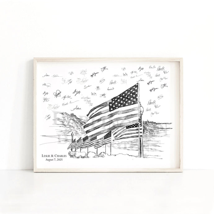 Military Guestbook, Retirement Guest Book Personalized Flag Sign-in Print