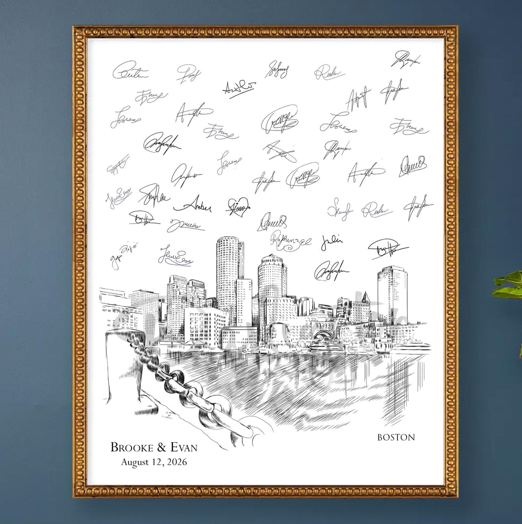 Boston Wedding Guest Book Custom Alternative Guestbook Idea Personalized Unique Guest Book Wedding Sign-in, Retirement Gift