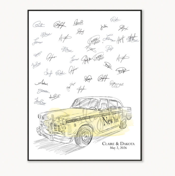 New York Taxi Guestbook Print, Guest Book, Bridal Shower, NYC Wedding, Custom, Alternative Guest Book, Sign-in, Birthday Party