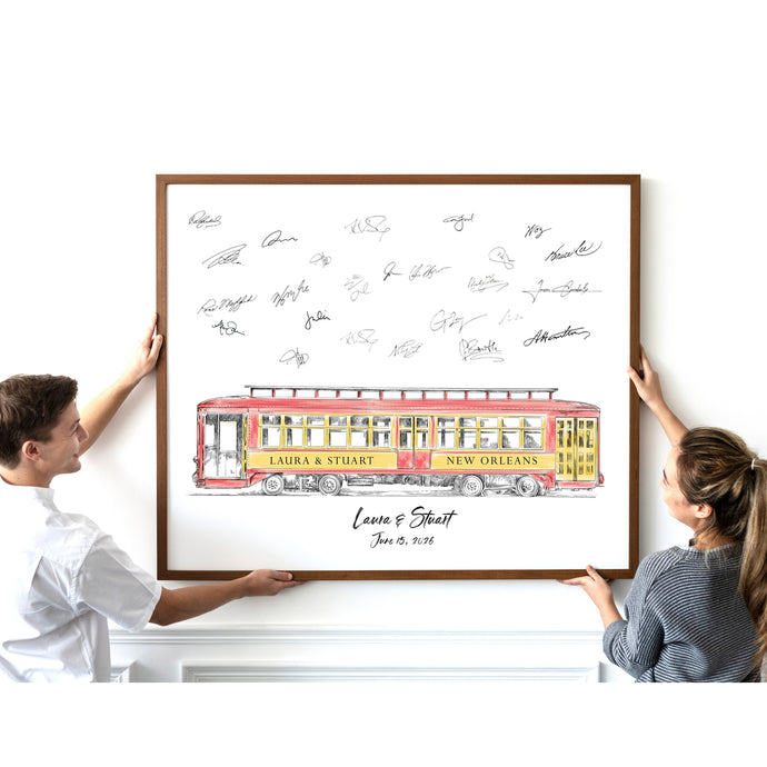 Trolley Car Alternative Wedding Guest Book Print, New Orleans, Cable Car Guestbook, Bridal Shower, Southern Wedding, Alternative GuestBook, Sign-in, Family Reunion, Birthday Party