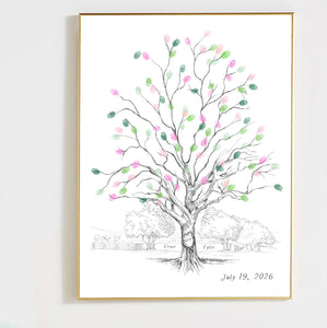 Twisted Oak Tree with Trees Fingerprint Wedding Alternative Guest Book, Guestbook Print, Thumbprint Guest Book, Baby Shower