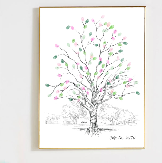 Twisted Oak Tree with Trees Fingerprint Wedding Alternative Guest Book, Guestbook Print, Thumbprint Guest Book, Baby Shower