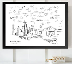 Seattle Skyline Guestbook Print, Guest Book, Bridal Shower, Seattle Wedding, Custom, Alternative Guest Book, Sign-in (8 x 10 - 24 x 36) - Darlington Guestbooks