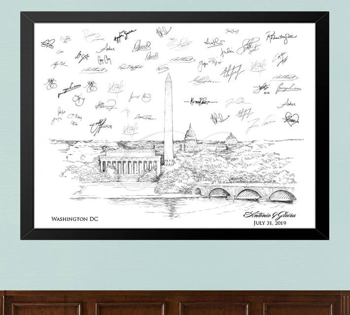 Washington, D.C. Skyline Alternative Guest book Print, Guestbook, Bridal Shower, DC Wedding, Alternative Guest Book, Sign-in, Free Pen! - Darlington Guestbooks