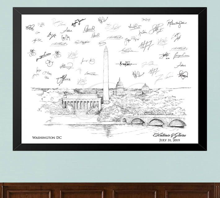 Washington, D.C. Skyline Alternative Guest book Print, Guestbook, Bridal Shower, DC Wedding, Alternative Guest Book, Sign-in, Free Pen! - Darlington Guestbooks
