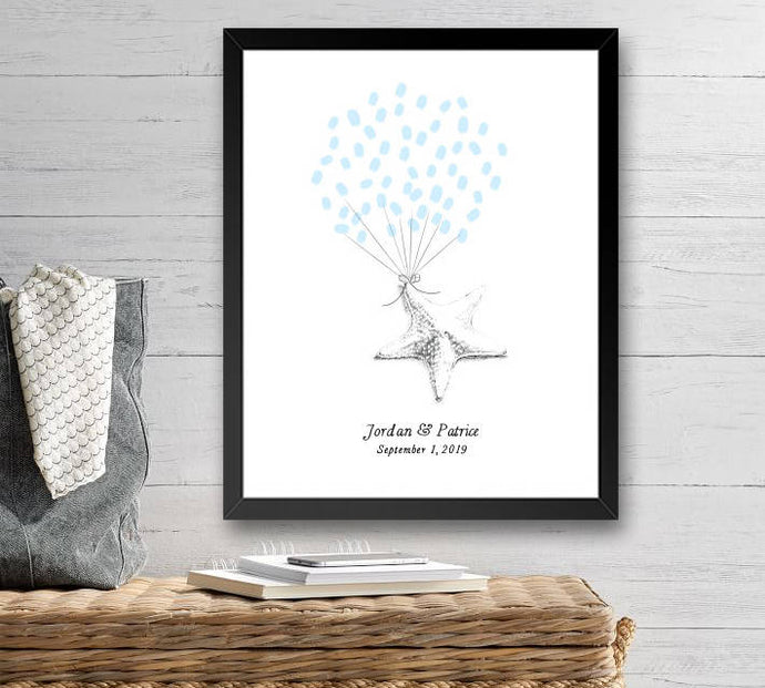 Starfish Thumbprint Balloon Alternative Wedding Guest Book Print, Guestbook, Wedding, Bridal Shower, Beach Themed, Birthday Party, Family Reunion - Darlington Guestbooks