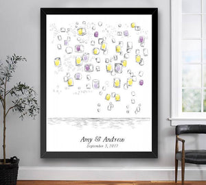 Tangled Lanterns Thumbprint Guestbook Print, Guest Book, Wedding, Bridal Shower, Fairytale, Disney, Alternative Sign-in, Baby Shower - Darlington Guestbooks