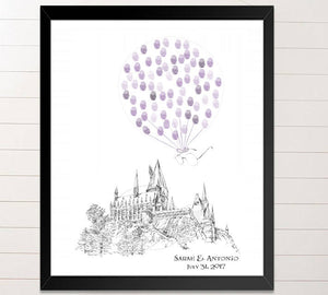 Harry Potter Inspired Hogwarts Castle Thumbprint BalloonGuestbook Print, Guest Book, Wedding, Bridal Shower, Fairytale Wedding, Bar Mitzvah, Bat Mitzvah - Darlington Guestbooks