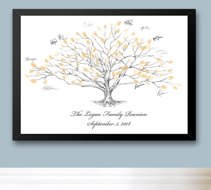 Family Reunion Low Oak Tree Fingerprint Guest Book Print, Thumbprint Guestbook, Family Reunion Memento, Alternative - Darlington Guestbooks