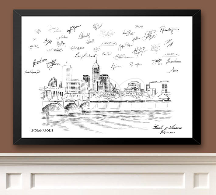 Indianapolis Skyline Guestbook Print, Guest Book, Bridal Shower, Wedding, Custom, Alternative Guest Book, Wedding Sign-in (8 x 10 - 24 x 36) - Darlington Guestbooks