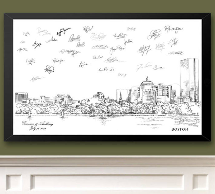 Boston Skyline Alternative Wedding Guest Book Print View 3, Guestbook, Bridal Shower, Boston Wedding, Custom, Alternative, Birthday, Corporate, Sign-in - Darlington Guestbooks