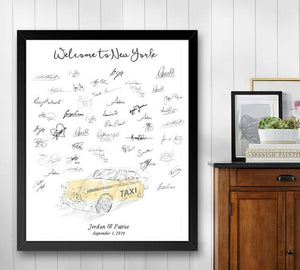 New York Taxi Guestbook Print, Guest Book, Bridal Shower, NYC Wedding, Custom, Alternative Guest Book, Sign-in, Birthday Party - Darlington Guestbooks