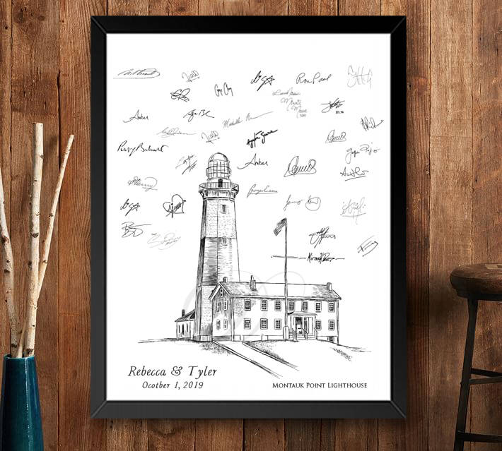 Montauk Point Lighthouse Alternative Wedding Guest Book Print, Guestbook, Bridal Shower, New York Wedding, Birthday Party, Reunions, Housewarming - Darlington Guestbooks