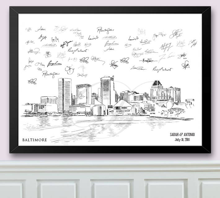 Baltimore Skyline Alternative Guest Book Print, Guestbook, Bridal Shower, Baltimore Wedding, Custom, Alternative Guest Book, Sign-in, Family Reunions - Darlington Guestbooks