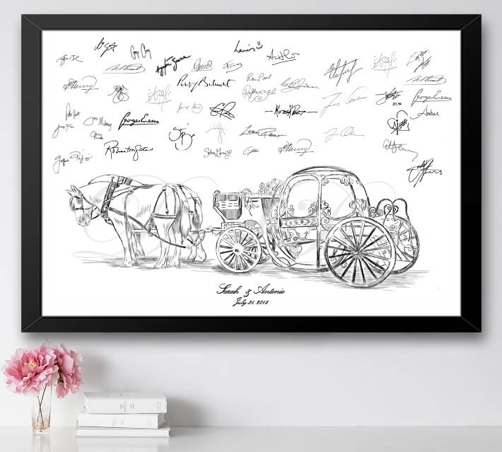 Cinderella's Carriage Wedding Guest Book Alternative Print, Wedding Guestbook, Fairytale, Bridal Shower, Wedding, Disney themed, Baby Shower, Birthday - Darlington Guestbooks