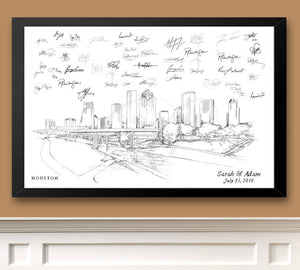 Houston Skyline Guestbook Print, Guest Book, Bridal Shower, Texas, Wedding, Custom, Alternative Guest Book, Sign-In Book  (8 x 10 - 24 x 36) - Darlington Guestbooks