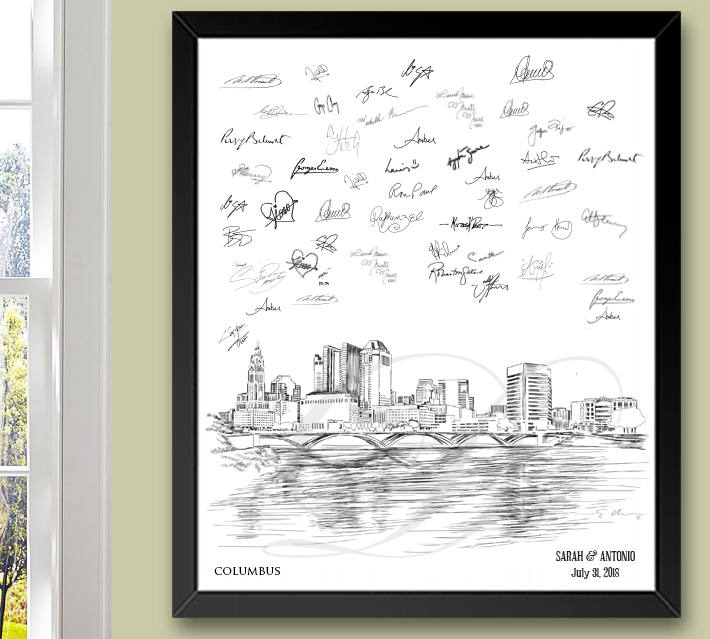 Columbus, Ohio Skyline Guestbook Print, Guest Book, Bridal Shower, Wedding, Custom, Alternative Guest Book, Sign In (8 x 10 - 24 x 36) - Darlington Guestbooks