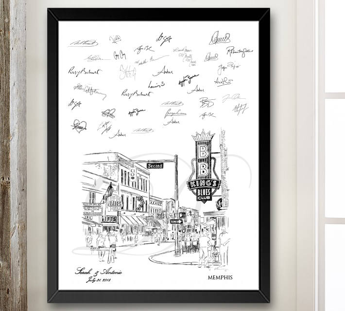 Memphis at Beale St Guestbook Print, Guest Book, Bridal Shower, BB King, Wedding, Custom, Alternative Guest Book, Sign In (8 x 10 - 24 x 36) - Darlington Guestbooks