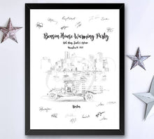 House Warming City Skyline and Moving Truck Guestbook Print, Guest Book, Bridal Shower, Birthday, Custom, Alternative, (8 x 10 - 24 x 36) - Darlington Guestbooks