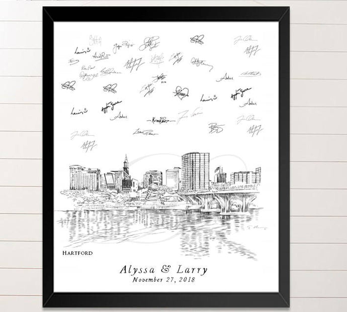 Hartford, Connecticut Skyline Guestbook Print, Guest Book, Bridal Shower, Wedding, Custom, Alternative Guest Book  (8 x 10 - 24 x 36) - Darlington Guestbooks