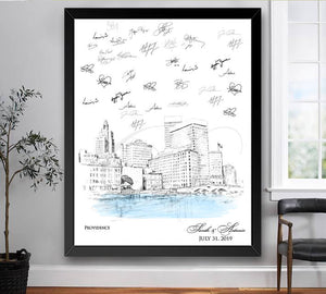 Providence, Rhode Island Skyline Guestbook Print, Guest Book, Bridal Shower, Wedding, Custom, Alternative Guest Book  (8 x 10 - 24 x 36) - Darlington Guestbooks