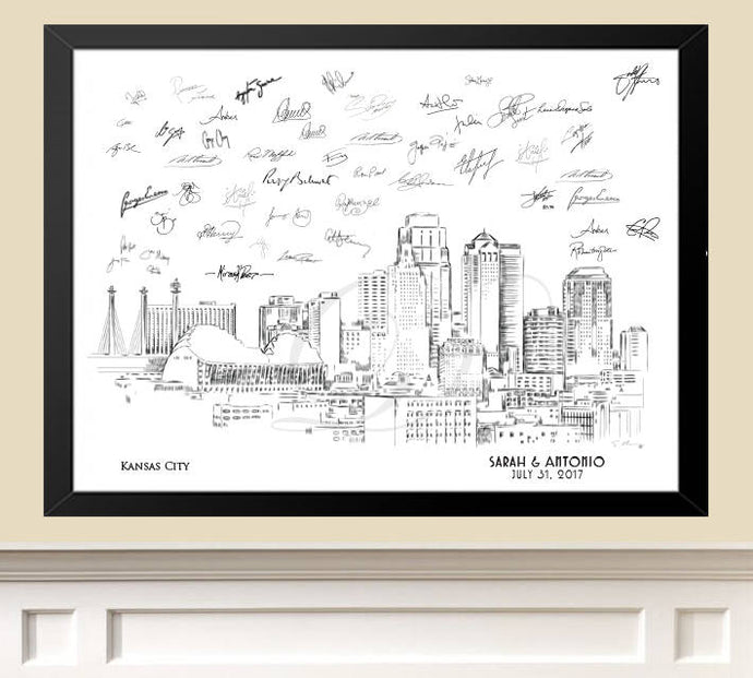 Kansas City Skyline Guestbook Print, Guest Book, Bridal Shower, Wedding, Custom, Alternative Guest Book, Wedding Sign-in (8 x 10 - 24 x 36) - Darlington Guestbooks