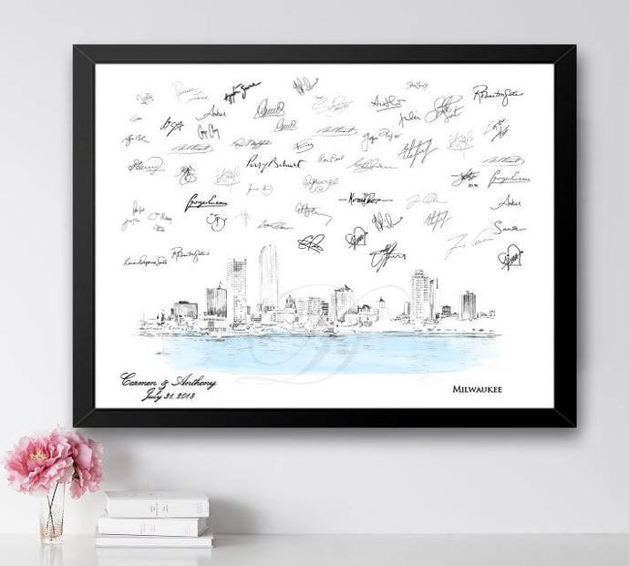 Milwaukee Skyline Guestbook Print, Guest Book, Bridal Shower, Wedding, Custom, Alternative Guest Book, Wedding Sign-in, Birthday Party, Family Reunion - Darlington Guestbooks