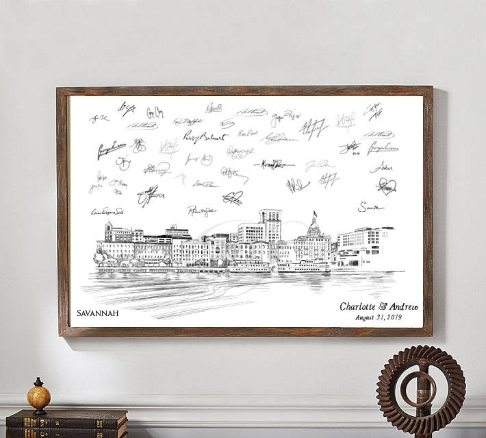 Savannah Skyline Guestbook Print, Guest Book, Bridal Shower, Savannah Wedding, Custom, Alternative Guest Book, Sign-in (8 x 10 - 24 x 36) - Darlington Guestbooks