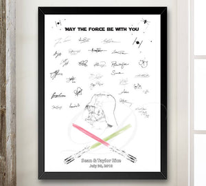 Star Wars Guestbook Print Inspired Darth Vader, Light Saber Guest Book, Bridal Shower, Wedding, Alternative, Birthday, Bar Mitzvah, free pen - Darlington Guestbooks