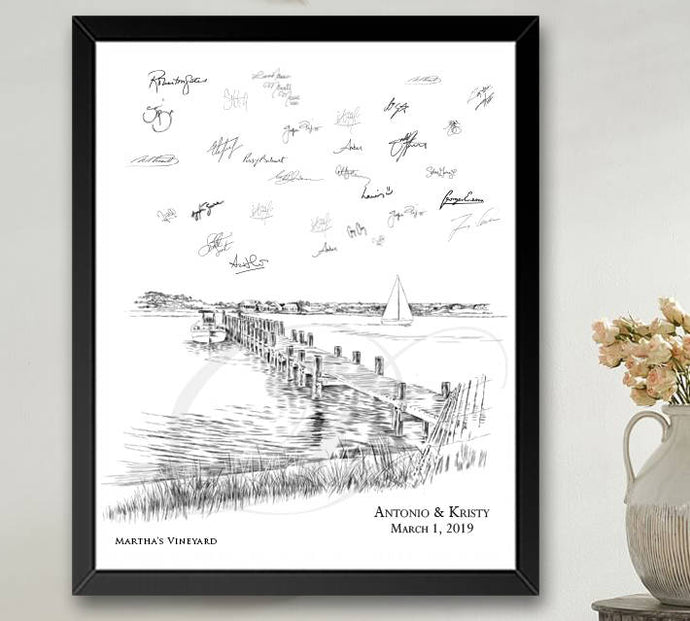 Martha's Vineyard Skyline Guestbook Print, Guest Book, Bridal Shower, Housewarming, Wedding, Custom, Alternative, Baby Shower, Family Reunion, Birthday - Darlington Guestbooks