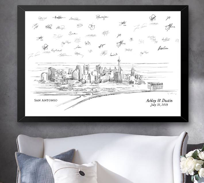 San Antonio Skyline Guestbook Print, Texas, Guest Book, Bridal Shower, Wedding, Custom, Alternative, Baby Shower, Family Reunion FREE PEN - Darlington Guestbooks