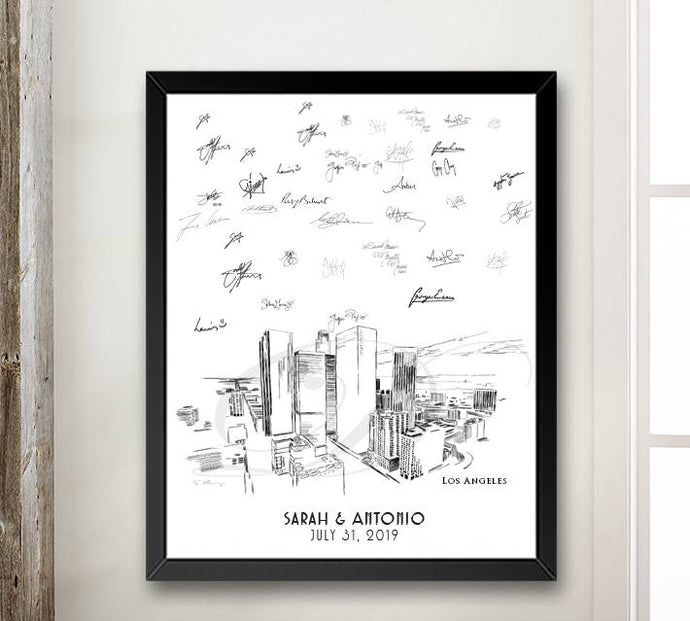 Los Angeles Skyline Guestbook Print, LA Guest Book, Birthday Party, Housewarming, Wedding, Custom, Alternative, Baby Shower, Family Reunion FREE PEN - Darlington Guestbooks