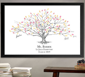 Teacher Gifts Low Oak Thumbprint Tree of Students Print, Fingerprints, Signature, Gift for Teacher, Back to School - Darlington Guestbooks