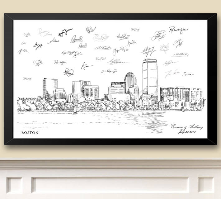 Boston Skyline Wedding Guestbook Alternative Print, View 4, Guest Book, Bridal Shower, Wedding, Custom, Alternative, Wedding Sign-in - Darlington Guestbooks
