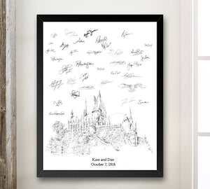 Harry Potter Inspired Hogwarts Castle and Owl Alternative Wedding Guest Book Print, Guest Book, Wedding, Bridal Shower, Fairytale, Bar Mitzvah, Bat Mitzvah, Sweet 16, Birthday Party - Darlington Guestbooks