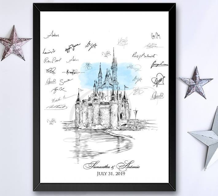 Disney World Castle Alternative Wedding Guest Book Print, Cinderella Guestbook, Fairytale, Disney themed, Wedding, Bridal Shower, Alternative Sign-in - Darlington Guestbooks