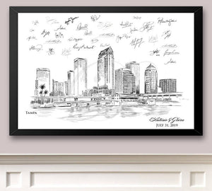 Tampa Skyline Guestbook Print, Beach, Guest Book, Florida, Bridal Shower, Wedding, Custom, Alternative, Baby Shower, Family Reunion FREE PEN - Darlington Guestbooks