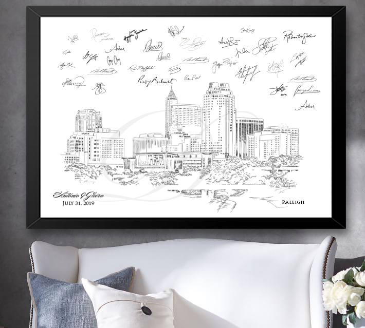 Raleigh Skyline Guestbook Print, North Carolina Guest Book, Bridal Shower, Wedding, Custom, Alternative Guest Book, Wedding Sign-in - Darlington Guestbooks